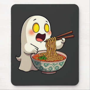 Spooky Halloween Pastel Kawaii Ghost Eating Ramen Mouse Pad