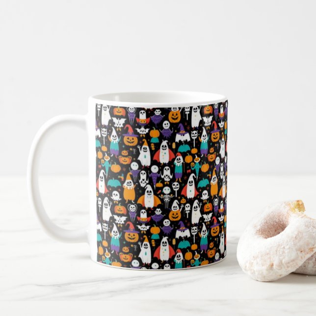 Spooky Halloween pattern Coffee Mug (With Donut)