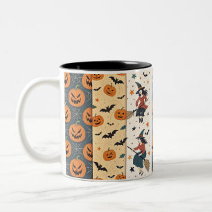 "Spooky Halloween Pattern Mug" Two-Tone Coffee Mug