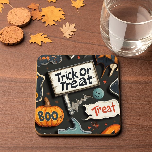 Spooky Halloween Pattern Square Paper Coaster (Creator Uploaded)