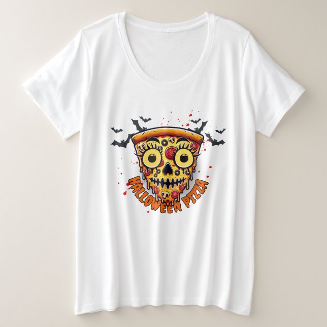 Spooky Halloween Pizza Slice Design  Plus Size T-Shirt (Design Front)