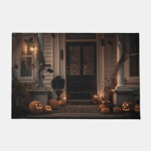 Spooky Halloween Porch Decor with Jack-o'-Lanterns Doormat