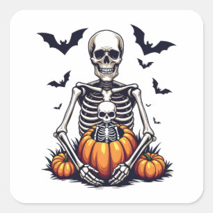 Spooky Halloween Pregnant Skeleton Pregnancy  Square Sticker