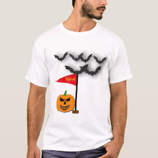 Spooky Halloween Pumpkin and Bats Signal Illustrat T-Shirt