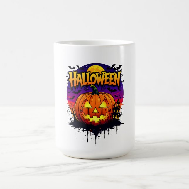 Spooky Halloween Pumpkin Design with Moonlit Sky a Coffee Mug (Center)