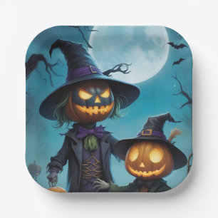 Spooky Halloween Pumpkin Duo Paper Plate