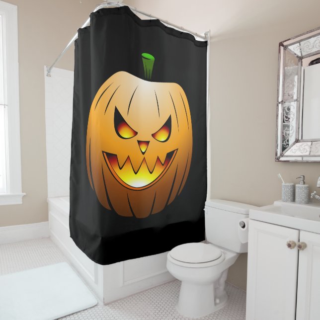 Spooky Halloween Pumpkin Face Shower Curtain (In Situ)