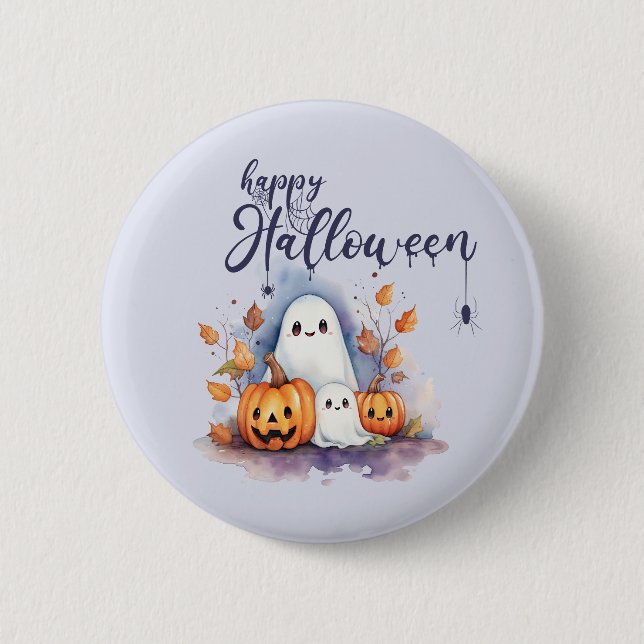 Spooky Halloween Pumpkin Ghost Button (Front)