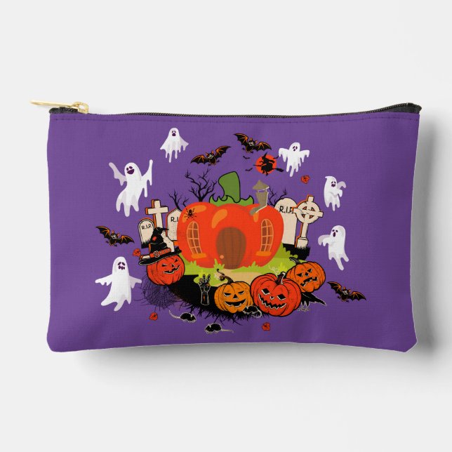 Spooky Halloween Pumpkin Graveyard Scene Accessory Pouch (Front)