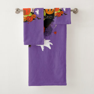 Spooky Halloween Pumpkin Graveyard Scene Bath Towel Set