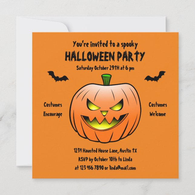 Spooky Halloween Pumpkin Invitation (Front)