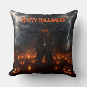 Spooky Halloween Pumpkin Sheriff Cowboy Lightning Cushion