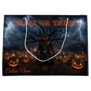 Spooky Halloween Pumpkin Sheriff Cowboy Lightning Large Gift Bag