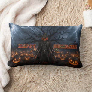 Spooky Halloween Pumpkin Sheriff Cowboy Lightning Lumbar Cushion
