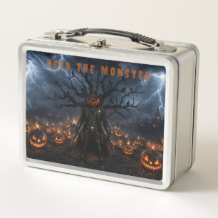 Spooky Halloween Pumpkin Sheriff Cowboy Lightning Metal Lunch Box