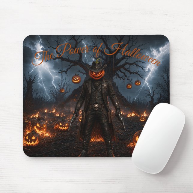 Spooky Halloween Pumpkin Sheriff Cowboy Lightning  Mouse Pad (With Mouse)