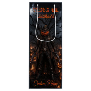 Spooky Halloween Pumpkin Sheriff Cowboy Lightning Wine Gift Bag