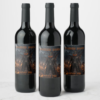 Spooky Halloween Pumpkin Sheriff Cowboy Lightning Wine Label