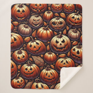 Spooky Halloween Pumpkin Sherpa Blanket