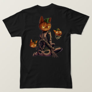 Spooky Halloween Pumpkin Skeleton Cat T-Shirt
