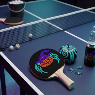 Spooky Halloween Pumpkin Spider And Witch Hat Art Ping Pong Paddle