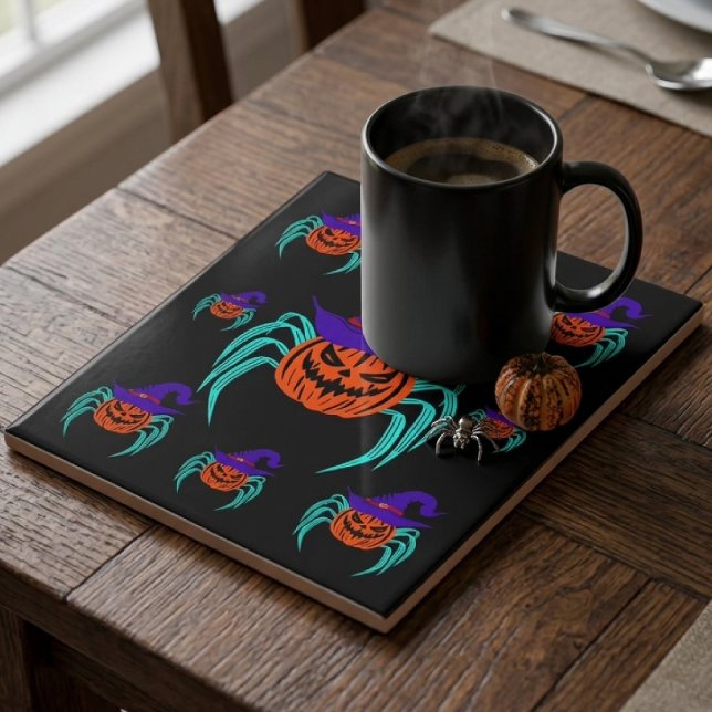 Spooky Halloween Pumpkin Spider And Witch Hat Art Tile (Creator Uploaded)