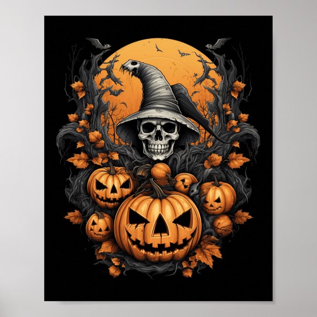 Spooky Halloween Pumpkin Witch Skull  Poster (Front)