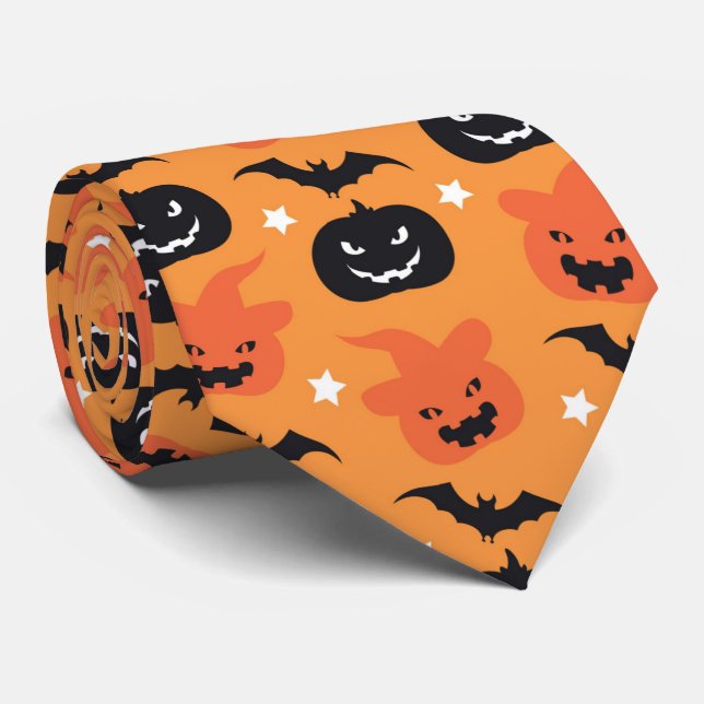 spooky Halloween pumpkins tiled pattern Tie (Rolled)