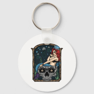 Spooky Halloween Punk Goth Skull Mermaid  Key Ring