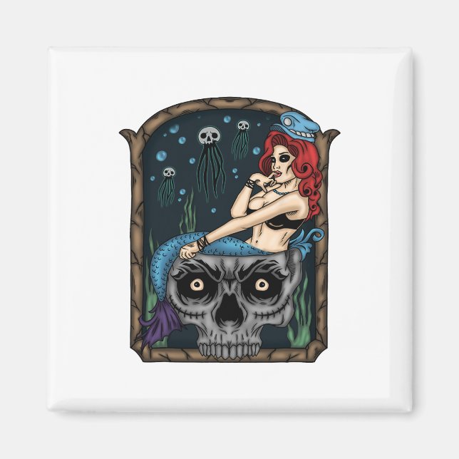 Spooky Halloween Punk Goth Skull Mermaid  Magnet (Front)
