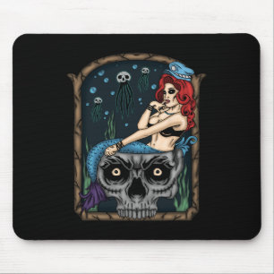 Spooky Halloween Punk Goth Skull Mermaid Mouse Pad