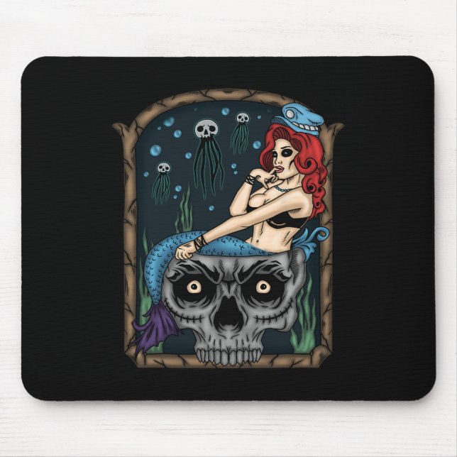 Spooky Halloween Punk Goth Skull Mermaid  Mouse Pad (Front)