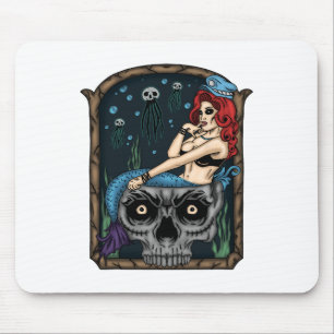 Spooky Halloween Punk Goth Skull Mermaid Mouse Pad
