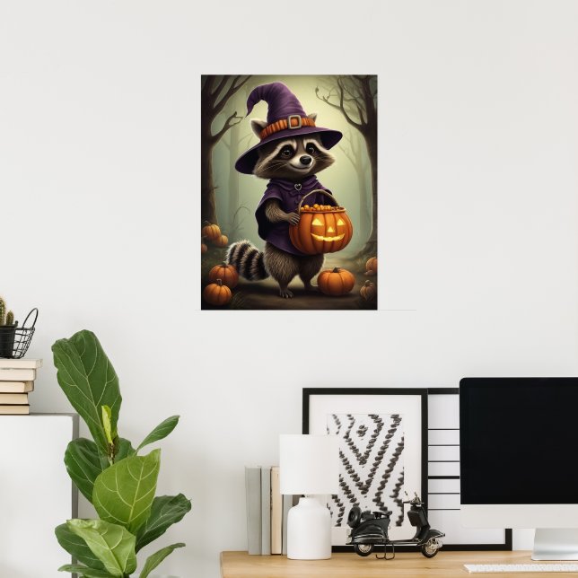 Spooky Halloween Racoon Illustration Poster (Home Office)