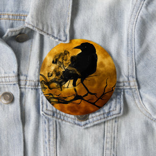 Spooky Halloween Raven in Dead Tree 10 Cm Round Badge
