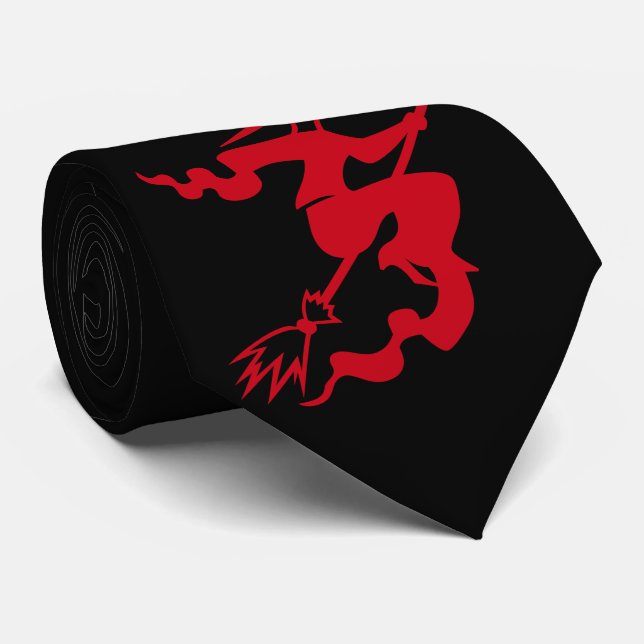 spooky halloween red witch flying broomstick fun tie (Rolled)