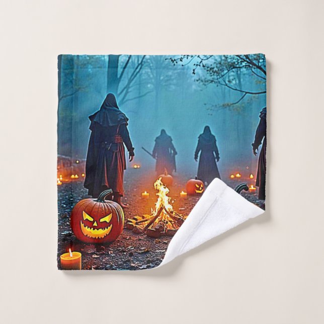 Spooky Halloween Ritual Design Bath Towel Set (Wash Cloth)