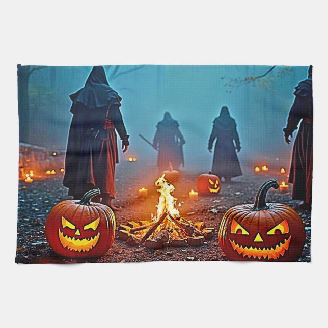 Spooky Halloween Ritual Design Tea Towel (Horizontal)