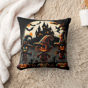 Spooky Halloween scarecrows guarding the graveyard Cushion