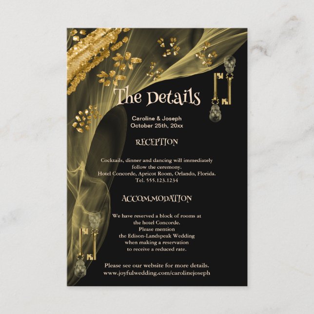 Spooky Halloween Scary Skull Gold Keys  Enclosure Card (Front)