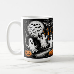 Spooky Halloween Scene with Ghosts Coffee Mug