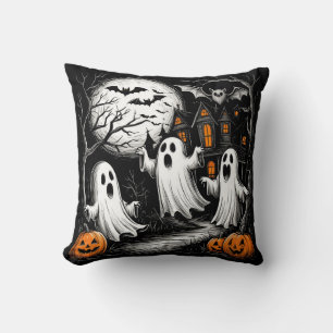Spooky Halloween Scene with Ghosts Cushion