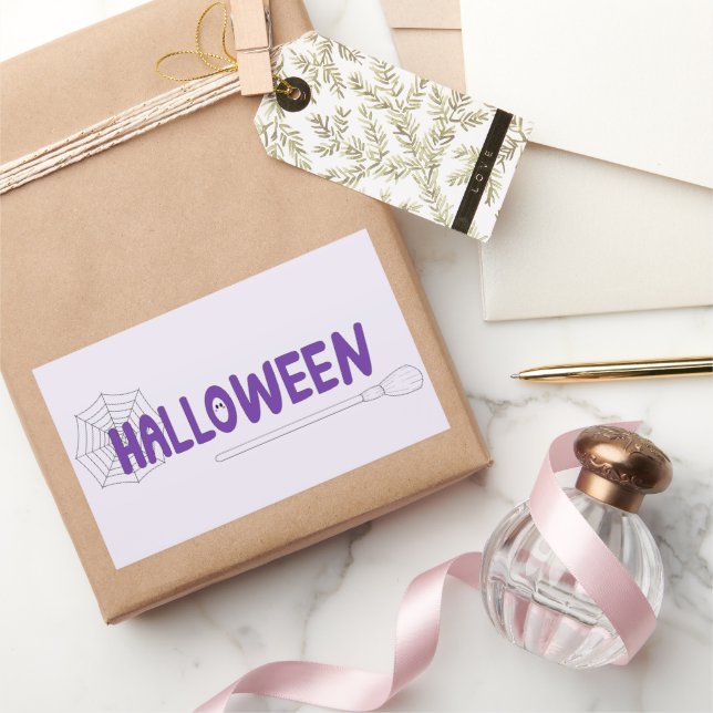 Spooky Halloween Script with Witch and Web Artwork Rectangular Sticker (Gifting)
