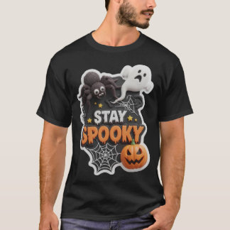 Spooky Halloween sign with spider and ghost T-Shirt