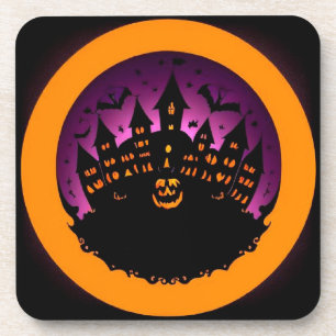 Spooky Halloween Silhouette Of A Haunted Castle Coaster