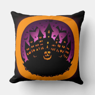 Spooky Halloween Silhouette Of A Haunted Castle Cushion
