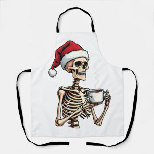 Spooky Halloween Sipping Coffee Christmas Santa Apron
