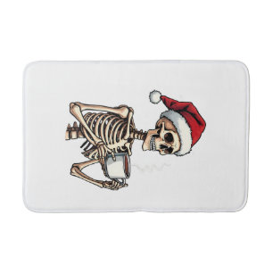 Spooky Halloween Sipping Coffee Christmas Santa  Bath Mat