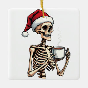 Spooky Halloween Sipping Coffee Christmas Santa Ceramic Ornament