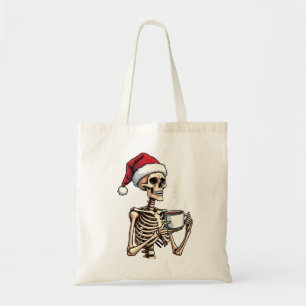 Spooky Halloween Sipping Coffee Christmas Santa Tote Bag